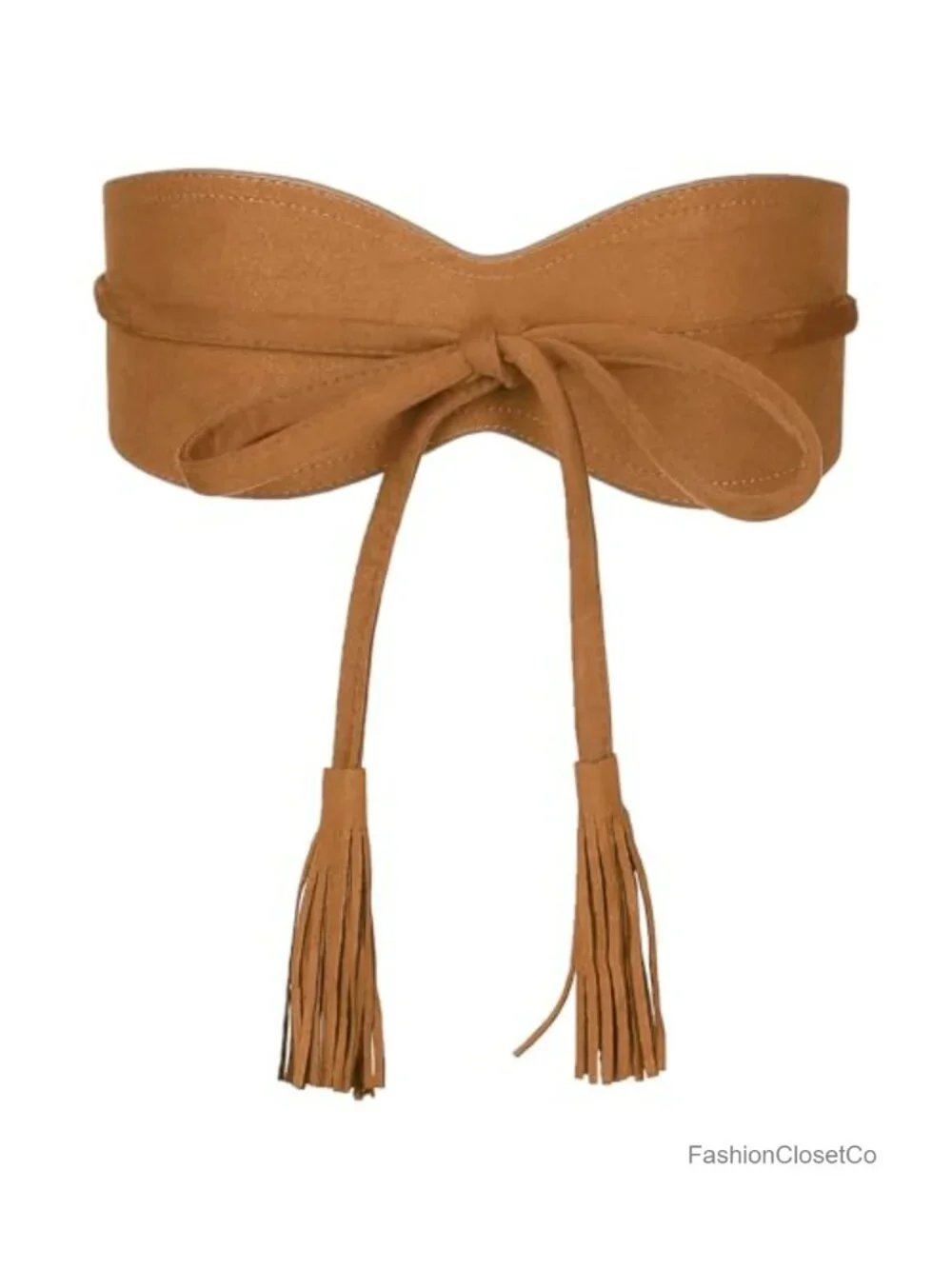 Faux Suede Tassel Belt, Vintage Bow Tie Corset Cinch Obi Waistband for Dress